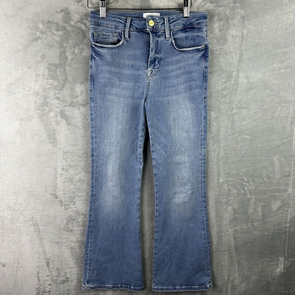 Frame Le One Crop Mini Boot‎ Womens 1 Light Wash Blue Wide Leg Stretch High Rise